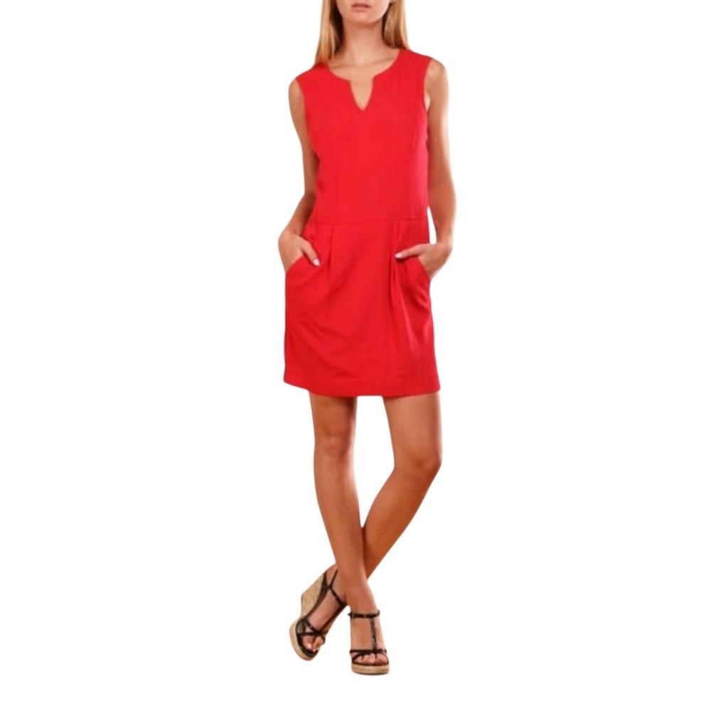Theory Adalize Habitat Red Sleeveless Shift Dress Size 6 Pockets Luxury Work EUC
